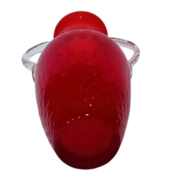 Vintage Lovely Red Art Glass Vase Double Clear Glass Handles 8" Tall - Picture 3 of 4
